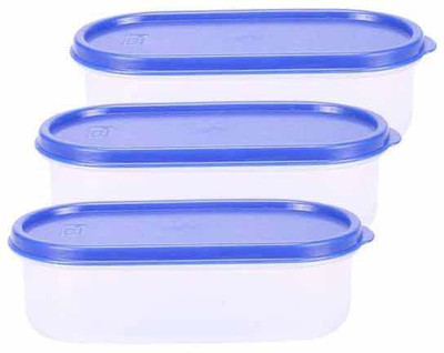 

Mahaware Microwaveable Space Saver 3PC - 600 ml Plastic Grocery Container(Pack of 3, White, Blue), Blue;white