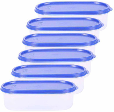 

Mahaware Microwaveable Space Saver 6PC - 600 ml Plastic Grocery Container(Pack of 6, White, Blue), Blue;white