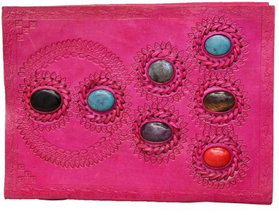 

ININDIA A5 Diary(Real Vintage Hunter Leather Handmadepaper Diary For office Home to Write Poem Daily Update - Size of (H) 10*(L) 7, Pink)