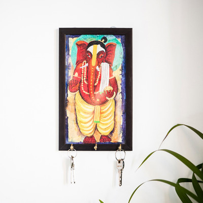 ExclusiveLane Bal Ganesha Canvas Handpainted Decorative Wall Hanging Wooden Key Holder(3 Hooks, Multicolor) available at flipkart for Rs.1173