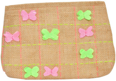

USE ME Use Me Jute, Neon Check Butterfly Pouch for Women | Multiutility |Travel Kit | Cute Pencil Purse Cosmetic Bag(Beige)