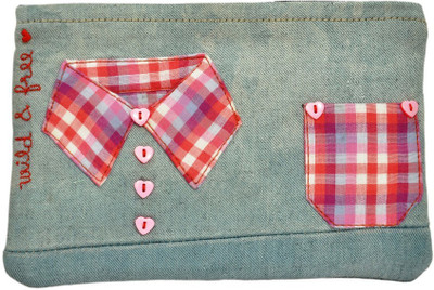 

USE ME Use Me Blue Denim, Pink Check Pocket Collar Pouch for Women | Multiutility |Travel Kit | Cute Pencil Purse Cosmetic Bag(Blue, Pink)