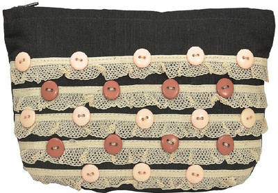 

USE ME Use Me Black and Peach, Button and Frill Pouch for Women | Multiutility | Handmade | Travel Kit | Cute Pencil Purse Cosmetic Bag(Black, White)