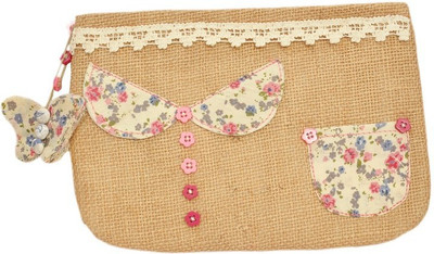 

USE ME Use Me Jute, Collar Pocket Pink, off-white, beige butterfly Pouch for Women | Multiutility |Travel Kit | Cute Pencil Purse Cosmetic Bag(Beige)