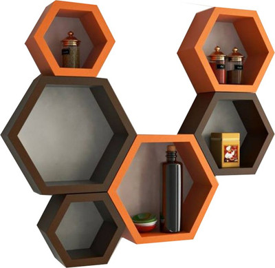 

Junkyard MDF Wall Shelf(Number of Shelves - 6, Brown, Orange)