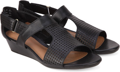 Clarks Women Black Leather Wedges