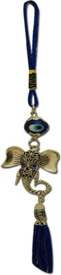 

DivyaMantra Car Decoration Rear View Mirror Hanging Accessories Evil Eye Ganesha Amulet Decorative Showpiece - 23 cm(Alloy, Blue)