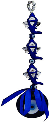 

DivyaMantra Three Ganesha Head Evil Eye Protection Amulet Car / Wall Hanging Decorative Showpiece - 24 cm(Alloy, Blue)