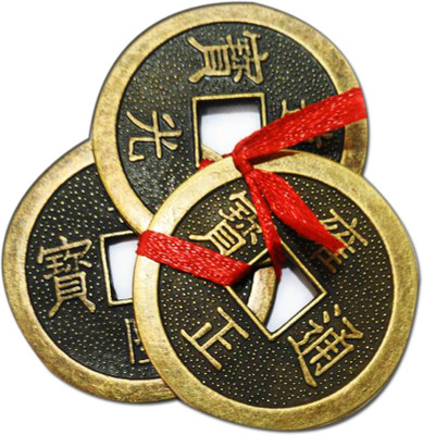

DivyaMantra Feng Shui Three Lucky Chinese 2" Coins with Red Ribbon For Money, Wealth Luck Decorative Showpiece - 5.5 cm(Zinc, Brown)