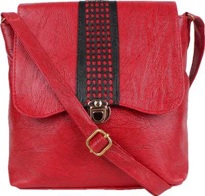 

Kandel London Women Casual Red Leatherette, PU, Cotton Sling Bag