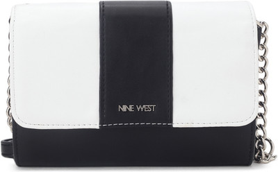 

Nine West Women Evening/Party White, Black Genuine Leather Sling Bag, Black;white
