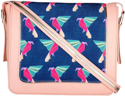 

FIZZA Women's Oragami Canvas Printed Mini Sling, Peach Sling Bag(Multicolor, 9 inch)