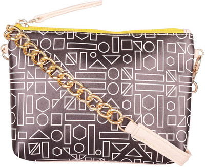 

FIZZA Women's Geometrica PU Printed Mini Sling, cream and Black Sling Bag(Multicolor, 7 inch)