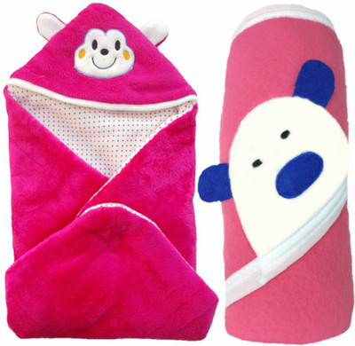 

BRANDONN Animal  Hooded Baby Blanket(Polyester, HOTPINK