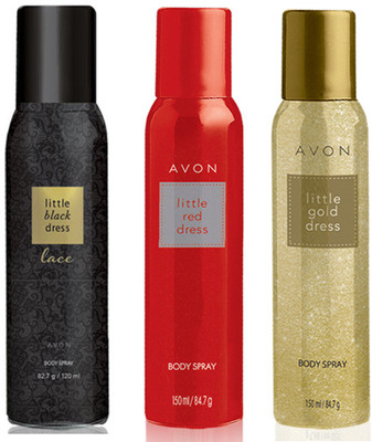 Avon Anew Little Red & Gold, Black Dress Lace Body Spray (combo) Deodorant Spray - For Men & Women(450 ml, Pack of 3)