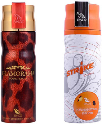 

Ekoz Glam Maron, Strike Home Body Spray - For Men(200 ml, Pack of 2)