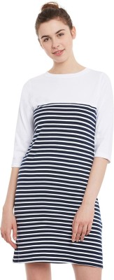 Miss Chase Women Shift Dark Blue, White Dress