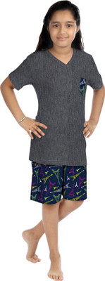 

Oranges & Lemons Kids Nightwear Girls Solid Cotton(Black Pack of 1
