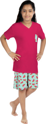 

Oranges & Lemons Kids Nightwear Girls Solid Cotton(Pink Pack of 1