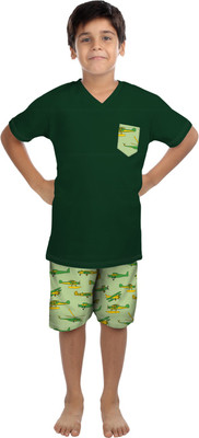 

Oranges & Lemons Kids Nightwear Boys Solid Cotton(Dark Green Pack of 1