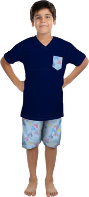 

Oranges & Lemons Kids Nightwear Boys Solid Cotton(Dark Blue Pack of 1