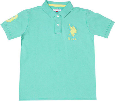 

US Polo Kids Boys Solid Cotton T Shirt(Light Green, Pack of 1, Lt green