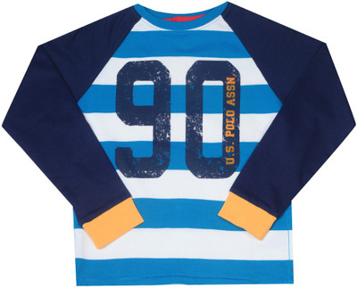 

US Polo Kids Boys Striped Cotton T Shirt(Blue, Pack of 1, Turq