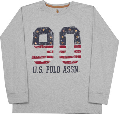 

US Polo Kids Boys Solid Cotton T Shirt(Grey, Pack of 1, Grey melange