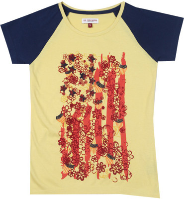 

US Polo Kids Girls Solid Cotton T Shirt(Yellow, Pack of 1