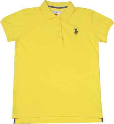 

US Polo Kids Girls Solid Cotton T Shirt(Yellow, Pack of 1, Lime green