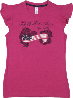 

US Polo Kids Girls Solid Cotton T Shirt(Pink, Pack of 1