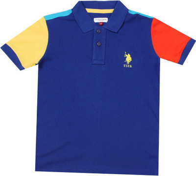 

US Polo Kids Boys Solid Cotton T Shirt(Blue, Pack of 1, Me. blue