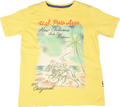 

US Polo Kids Boys Printed Cotton T Shirt(Yellow, Pack of 1, Med. yellow
