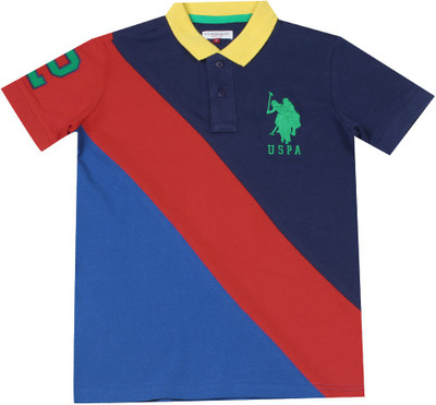 

US Polo Kids Boys Solid Cotton T Shirt(Blue, Pack of 1, Med red