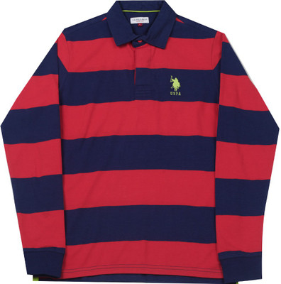 

US Polo Kids Boys Solid Cotton T Shirt(Blue, Pack of 1, Med red