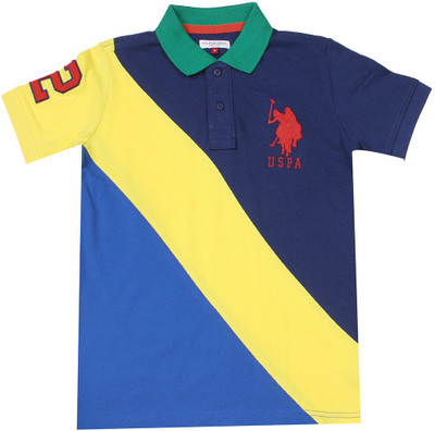 

US Polo Kids Boys Solid Cotton T Shirt(Blue, Pack of 1, Med yellow