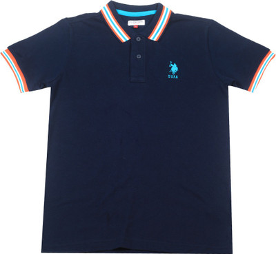 

US Polo Kids Boys Solid Cotton T Shirt(Dark Blue, Pack of 1, Navy