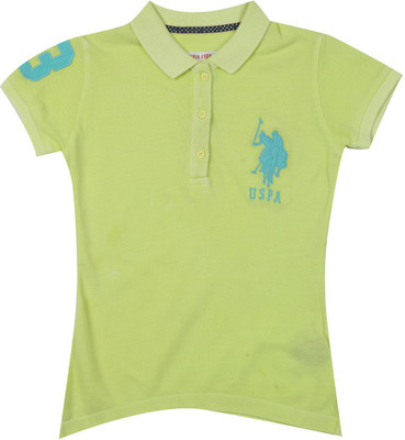 

US Polo Kids Girls Solid Cotton T Shirt(Yellow, Pack of 1, Lt. yellow