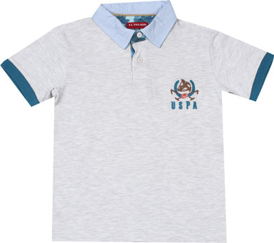 

US Polo Kids Boys Solid Cotton T Shirt(Grey, Pack of 1, Lt. grey