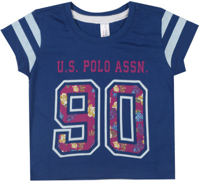 

US Polo Kids Girls Solid Cotton T Shirt(Blue, Pack of 1