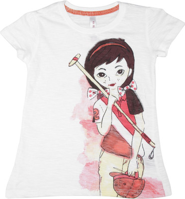 

US Polo Kids Girls Solid Cotton T Shirt(White, Pack of 1