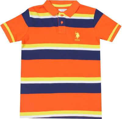 

US Polo Kids Boys Solid Cotton T Shirt(Orange, Pack of 1, Bright orange