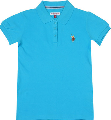 

US Polo Kids Girls Solid Cotton T Shirt(Blue, Pack of 1, Scuba blue