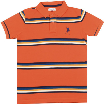 

US Polo Kids Boys Solid Cotton T Shirt(Orange, Pack of 1, Med orange