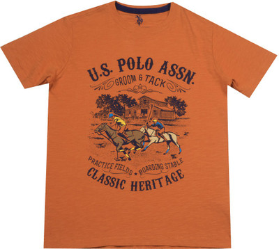 

US Polo Kids Boys Solid Cotton T Shirt(Orange, Pack of 1, Me orange