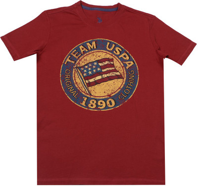 

US Polo Kids Boys Solid Cotton T Shirt(Red, Pack of 1, Med red