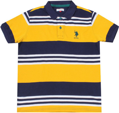 

US Polo Kids Boys Solid Cotton T Shirt(Yellow, Pack of 1, Med yellow