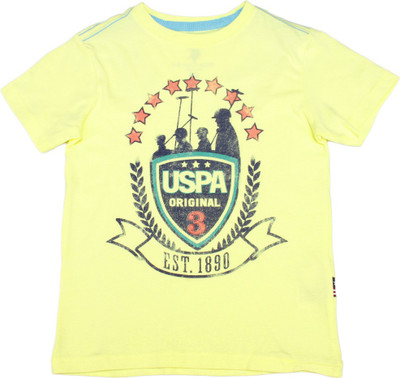 

US Polo Kids Boys Self Design Cotton T Shirt(Orange, Pack of 1, Lt. yellow