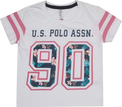 

US Polo Kids Girls Solid Cotton T Shirt(White, Pack of 1