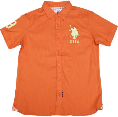 

US Polo Kids Boys Solid Casual Orange Shirt, Bright orange